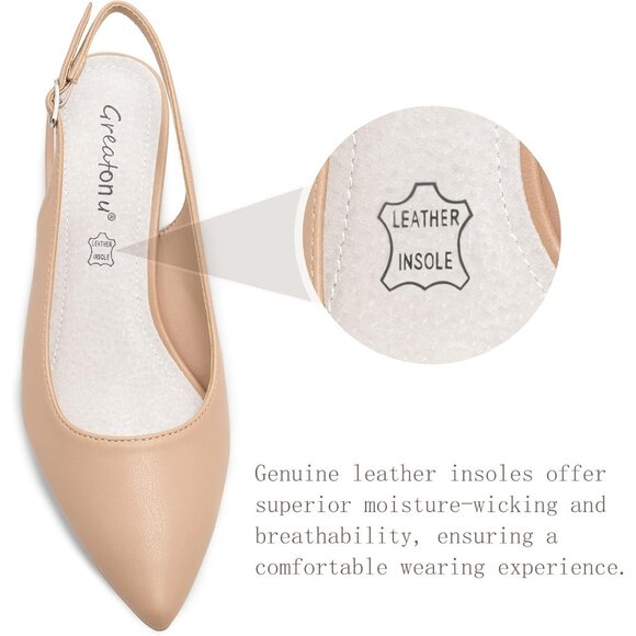 Women’s Nude Pu Closed Pointed Toe Kitten Heels Slingback Pumps Dressy Shoes - Picture 2 of 6